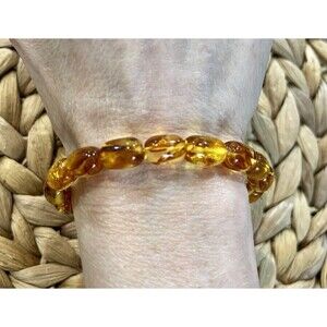 Baltic Honey Amber Classic Oval Beaded Beautiful Stretch Bracelet 6.5in